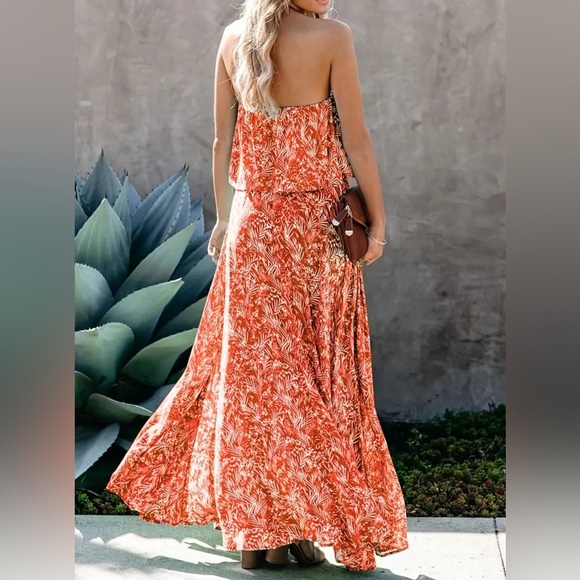 NWT-Boho Floral Print Off The Shoulder Ruffle Trim Dress - Picture 3 of 7